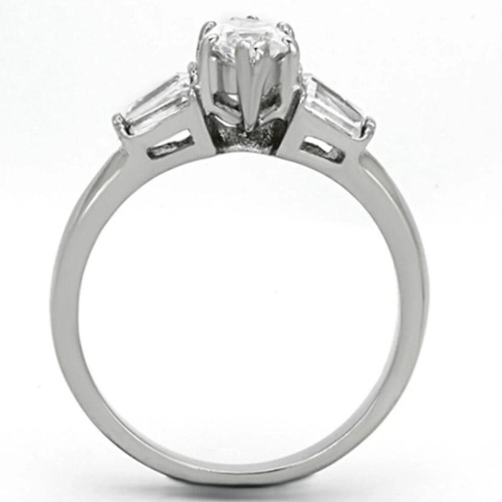 Marquise & Baguette Cubic Zirconia Ring Stainless Steel High Polished - Picture 12 of 14